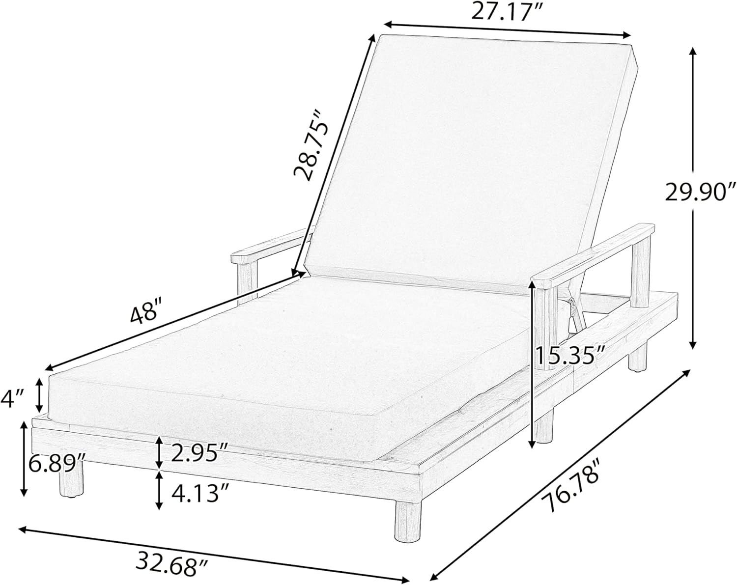 Merax Acacia Wood Outdoor Chaise Lounge Chair Set of 4, 3-Position Adjustable Back & 4" Thick Removable Cream Cushion, 400lbs Capacity, Modern Large Patio Sun Lounger for Patio Garden Pool