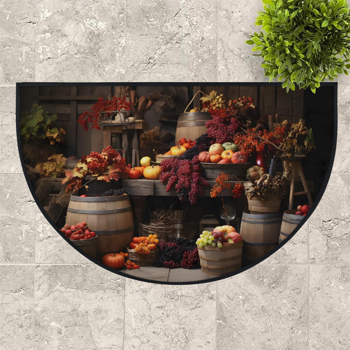 Mexpekil Paillasson demi-lune en forme de tonneau en bois pour intérieur et extérieur - Antidérapant - Lavable - Absorbant la saleté - 100 x 160 cm