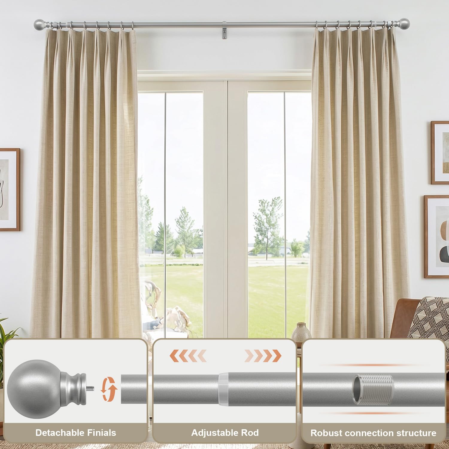 Modern Silver Curtain Rods - Elegant Window Hardware -4 Modern Silver Curtain Rods - Elegant Window Hardware -4