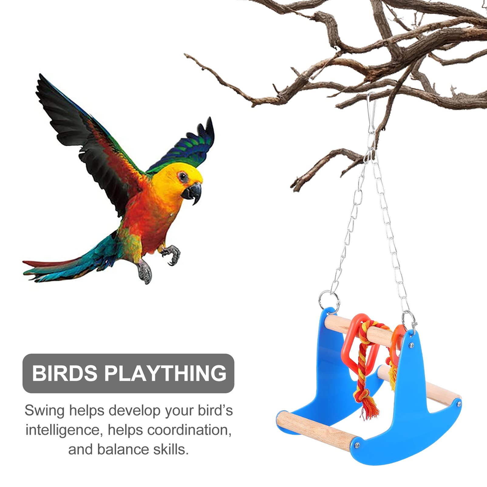 POPETPOP 3pezzi Altalena Per Uccelli Naturale Giocattolo Da Appendere Per Pappagalli Cockatiel e Inseparabili Accessorio Per Cage Con Struttura Resistente e Duratura
