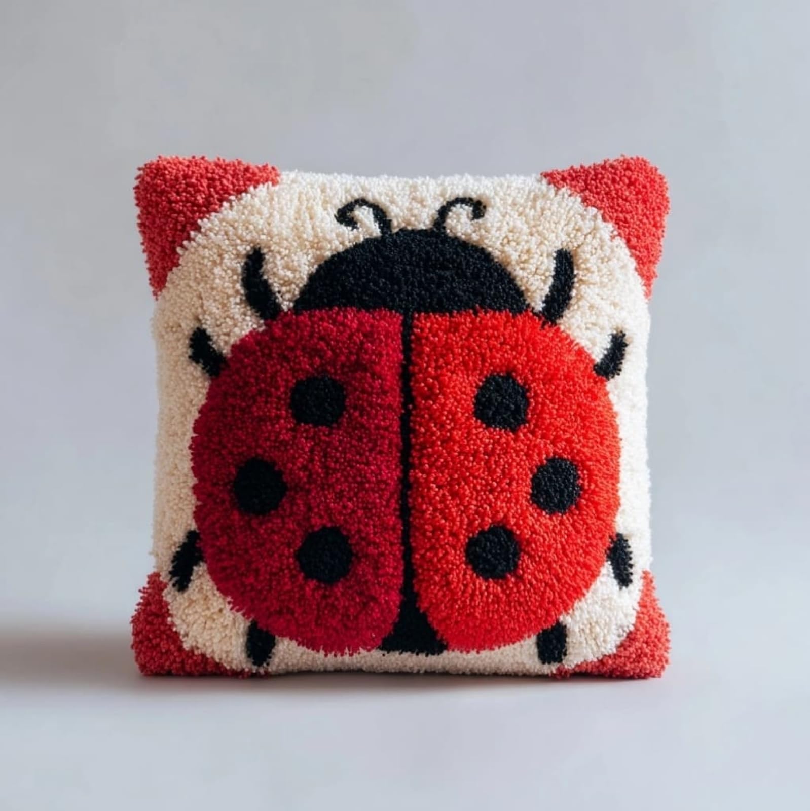 AxiangziK DIY Latch Hook Kits 43x43cm,Cartoon Ladybug Latch Hook Embroidery Kits Cross Stitch Sofa Cushion Cover with Tool fit for Beginner and Adults