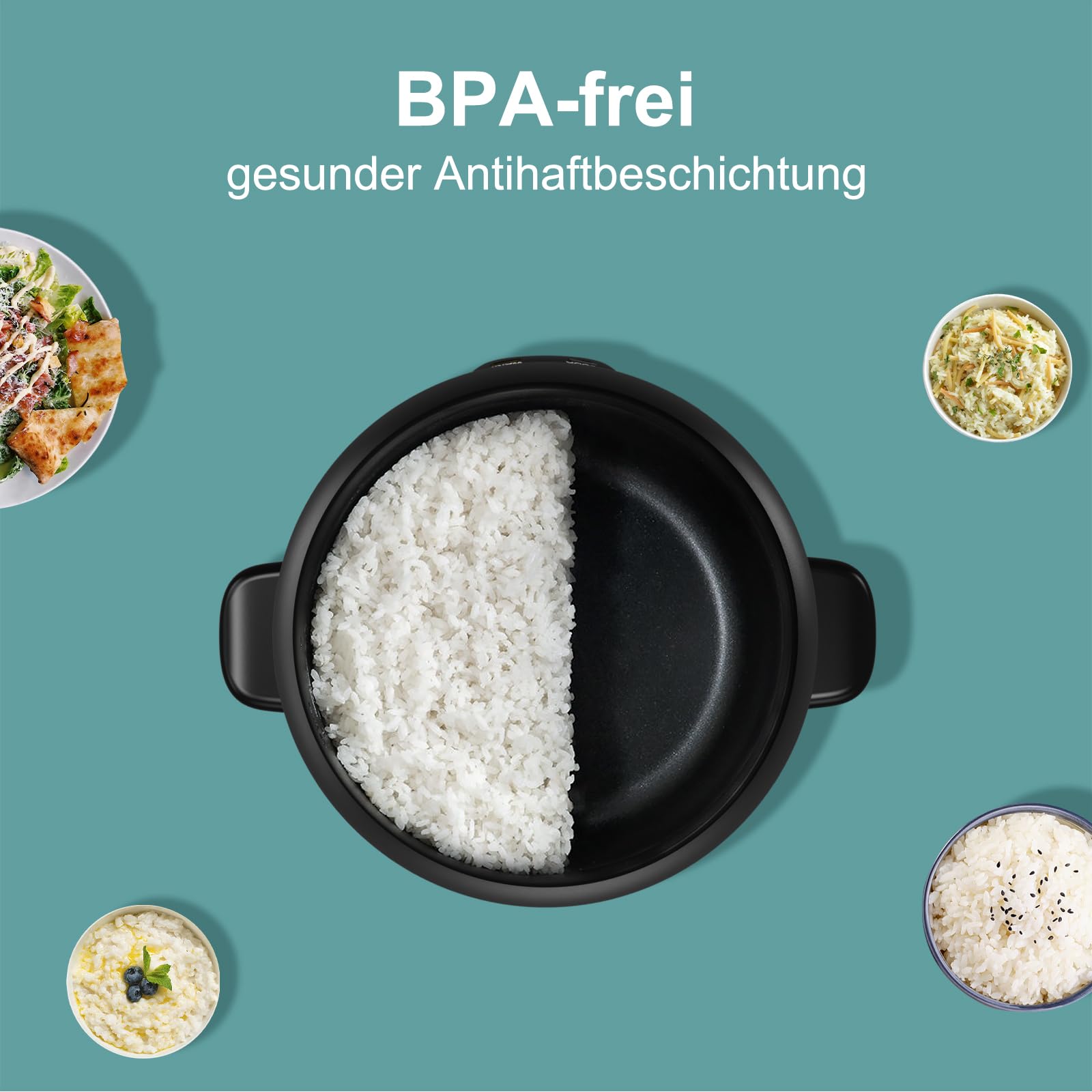 Macook Reiskocher（0,6 Liter, 3 Tassen) 300W - Reiskocher Klein für 1 bis 6 Personen, Antihaftbeschichtung, automatische Warmhaltefunktion, Anti-Trockenbrenner-Funktion.