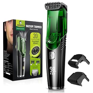 Beard Trimmer for Men: Vacuum Mustache Trimmer for Less Mess -IPX7 Waterproof- Rechargeable Electric Beard Cutting Kit with Adjustable Length Comb- Built-in Vacuum for Sideburns, Stubble - Amazon product rated Grade B