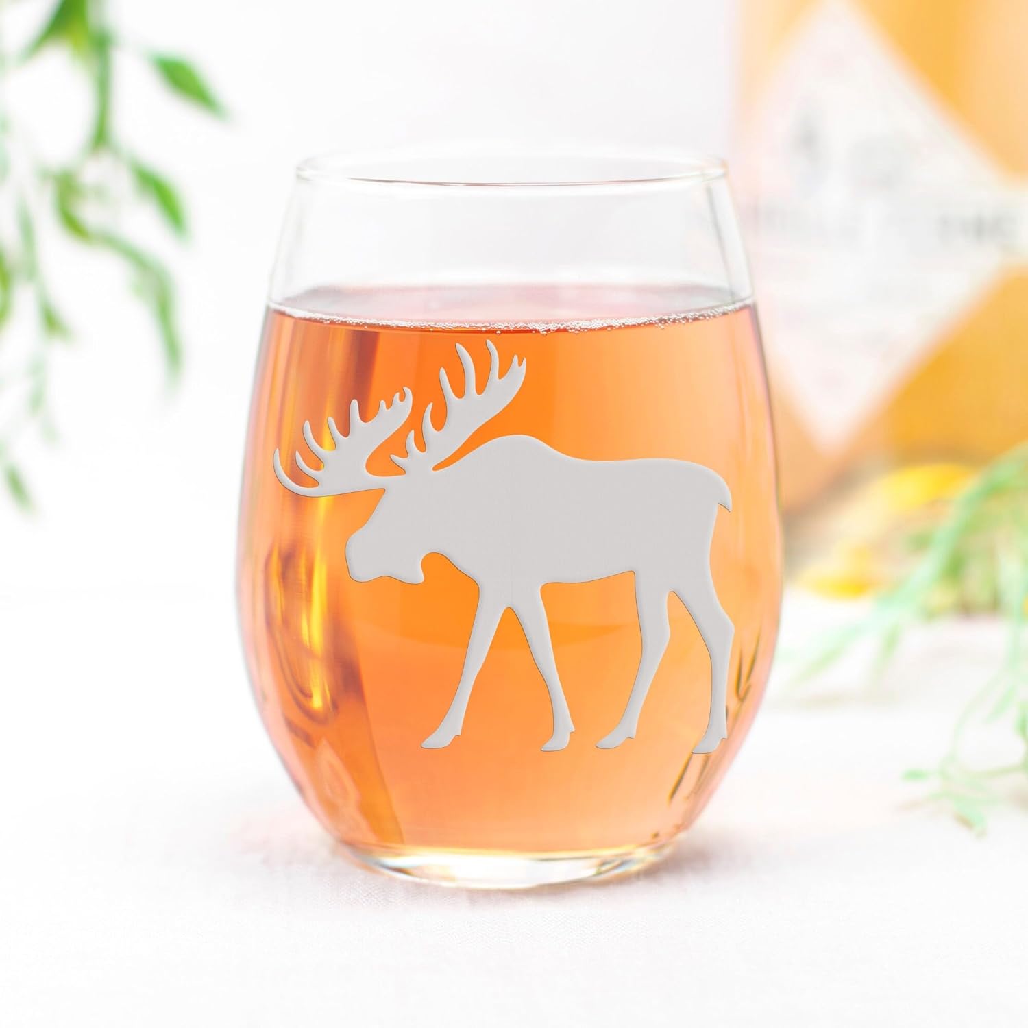 Moose Silhouette Stemless Wine Glass - Moose Gift - 2 Glasses