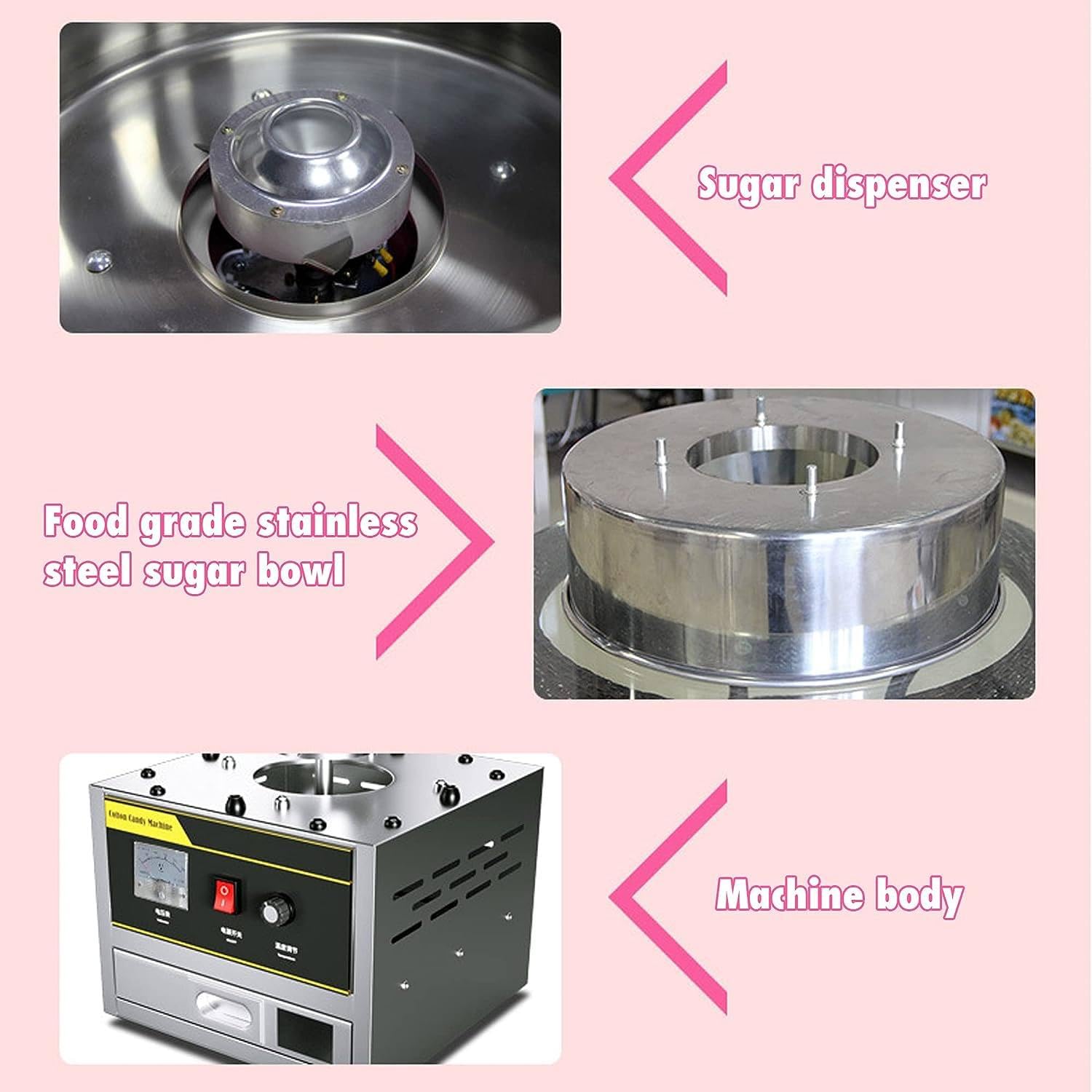 TAHALI Máquina para Hacer Hilo de azúcar, máquina de algodón de azúcar, Fabricantes de Hilo de Caramelo para niños, Suministros para Fiestas, Aperitivos Festivos, Uso Comercial,Silver