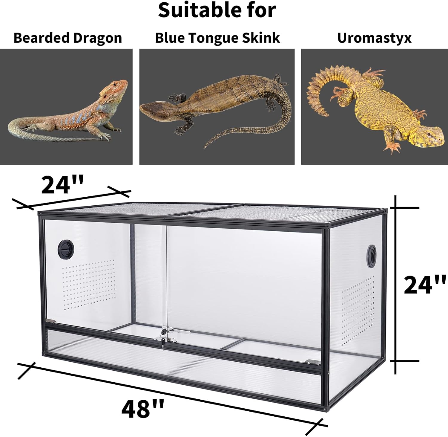 Bearded Dragon Tank 120 Gallon Reptile Terrarium 4x2x2 Ft, Aluminum Reptile Enclosure with 270° View, Mesh Top, Lockable Sliding Glass Doors
