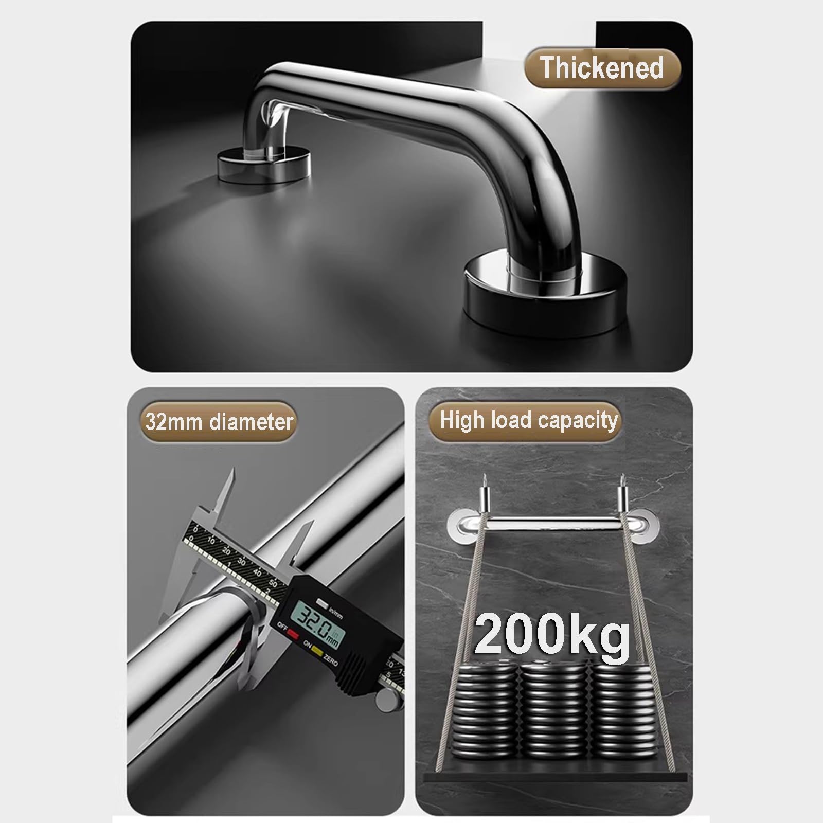 Maniglione Doccia di Sicurezza Per Bagno In Acciaio Inox, Maniglione Bagno Commerciali, Kit Corrimano per Scale con Maniglia, 440 Libbre, for Disabili Anziani(120cm)
