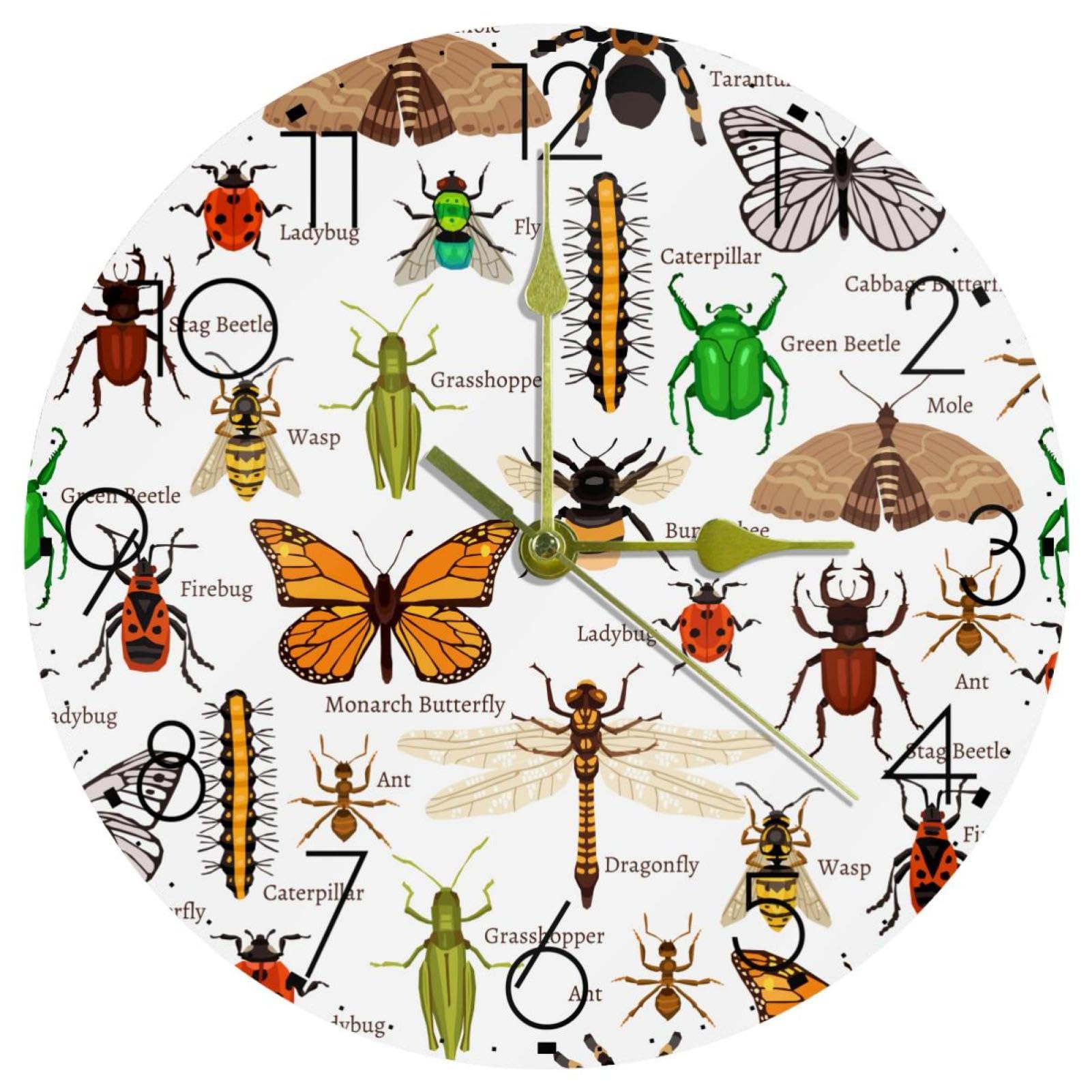 Horloge murale silencieuse ronde papillon décoration maison à piles sans tic-tac 25cm