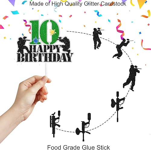 Miniatura 3 de Juego de 7 piezas de decoración para cupcakes de paintball para adolescentes de 10. cumpleaños. Es la fiesta de cumpleaños perfecta con temática de