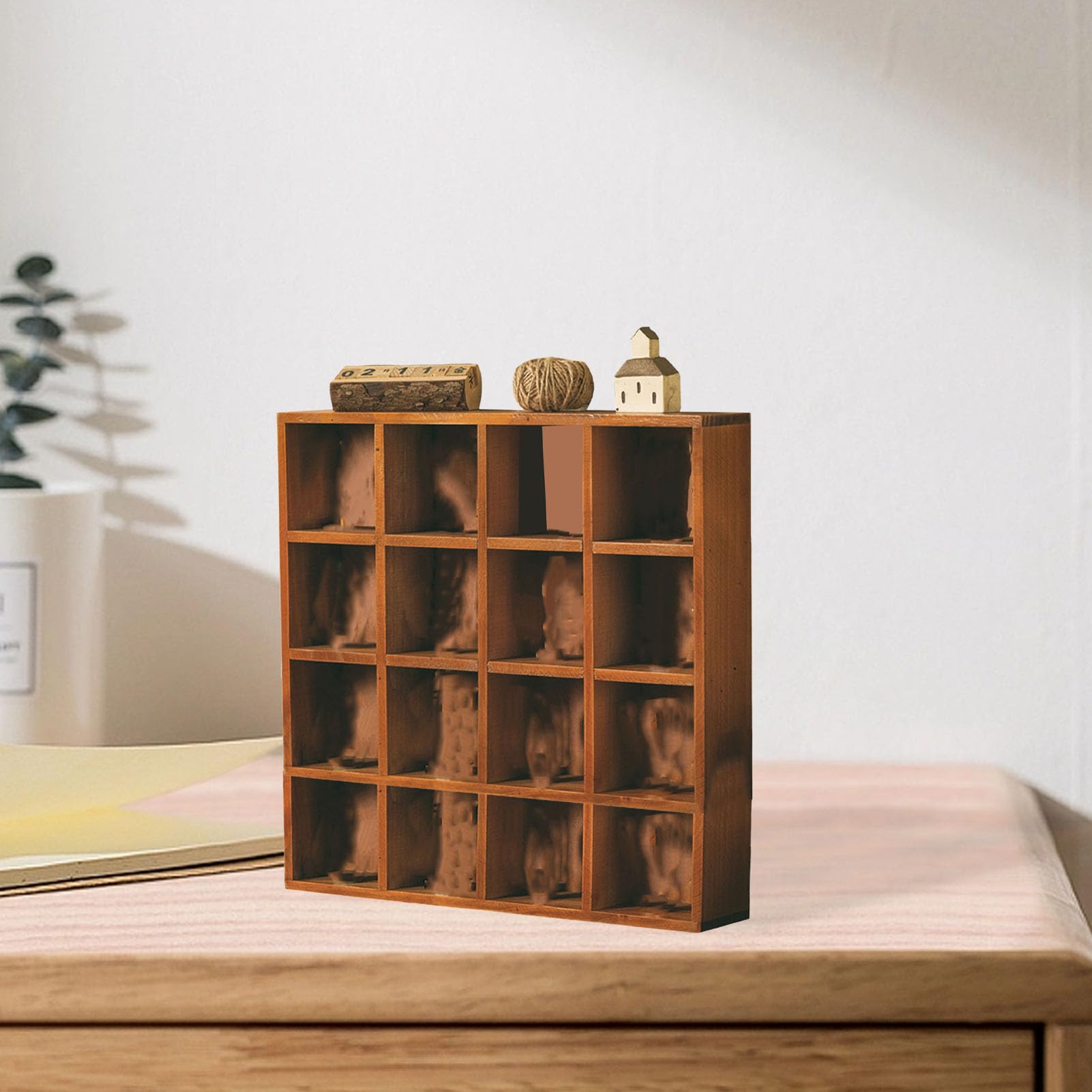 Espositore a parete in legno, facile da montare con 16 griglie, perfetta per ufficio o decorazione domestica, vetrina action figure e oggetti da collezione