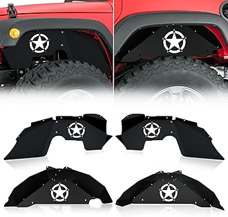 SUORTO Steel Front Fender Lining Red Logo Compatible with Jeep Wrangler 2007-2018 JK JKU Sport Sahara Rubicon 2/4 Doors