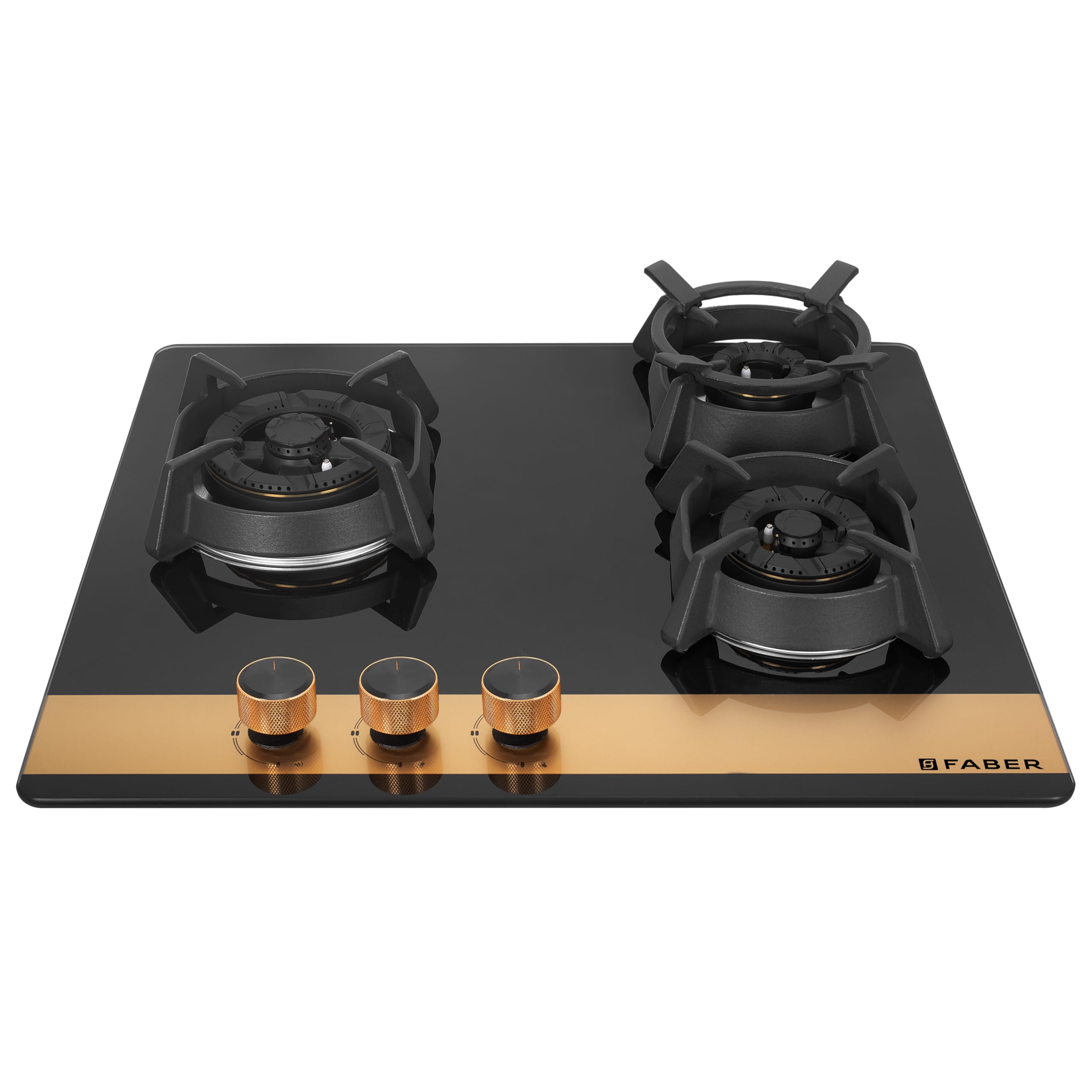Faber 60cm 3Burner Gas Hob | Flame Failure Device | Cast Iron Pan Support | Metal Knobs | Dual Flame Burner | 8mm Toughened Black Glass | Versatile Hob/Cooktop | Hob Utopia Pro HT 603 BR CI-image-9