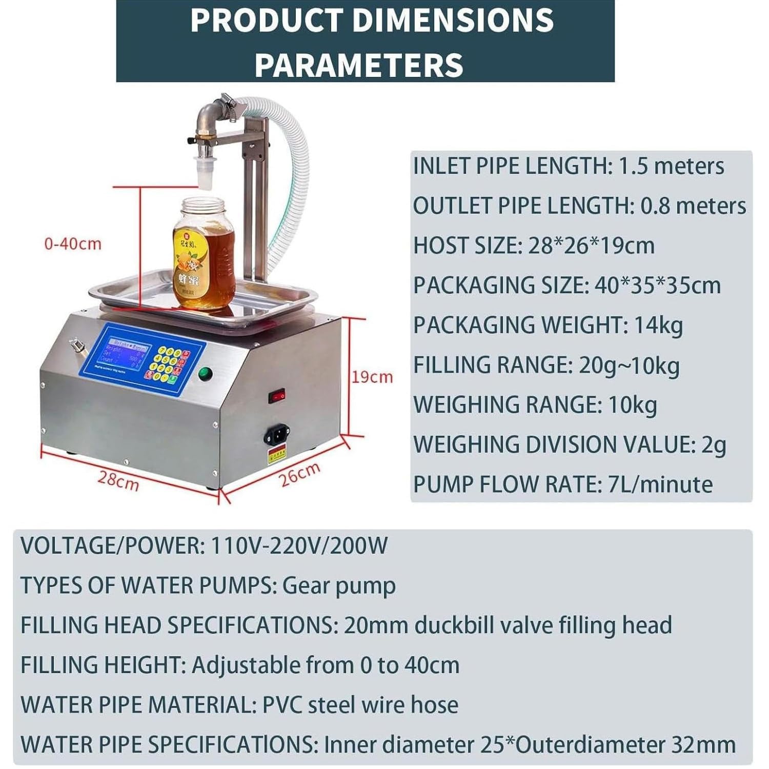Riempitrice Liquida Automatica, Riempitrice Liquida per Pasta per Pesatura Automatica 20G-10000g, Portata 7 L/min, per Pasta di Sesamo, Burro di Arachidi, Panna, Marmellata