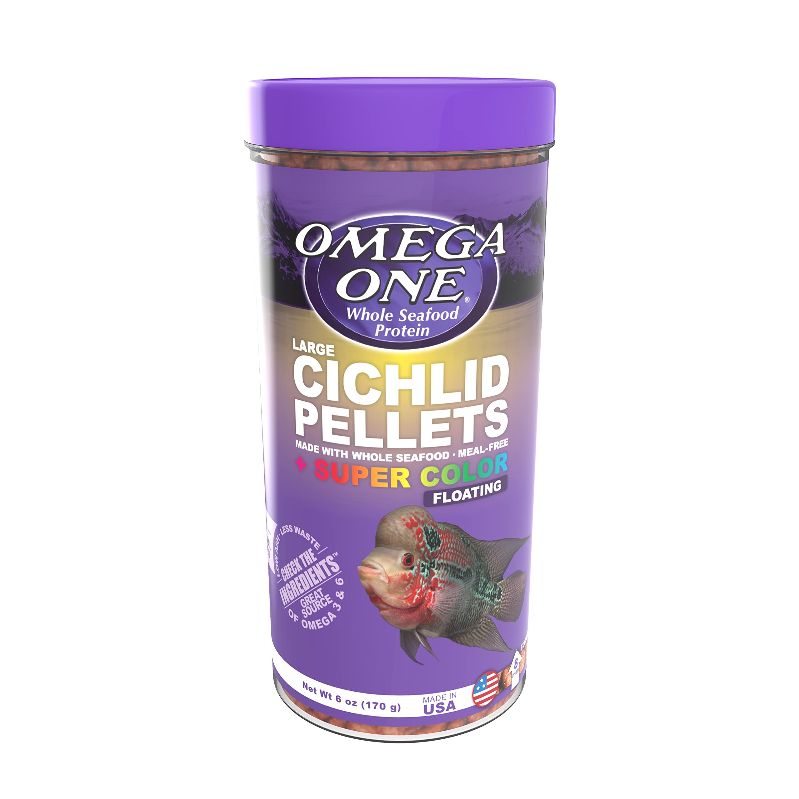 Omega One Cíclidos grandes gránulos flotantes, 6 onzas.