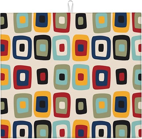 Miniatura 30 de Tapete de secado de platos de microfibra retro atómica de mediados de siglo para encimera de cocina, 18 x 24 pulgadas, color amarillo, tapete Atomic