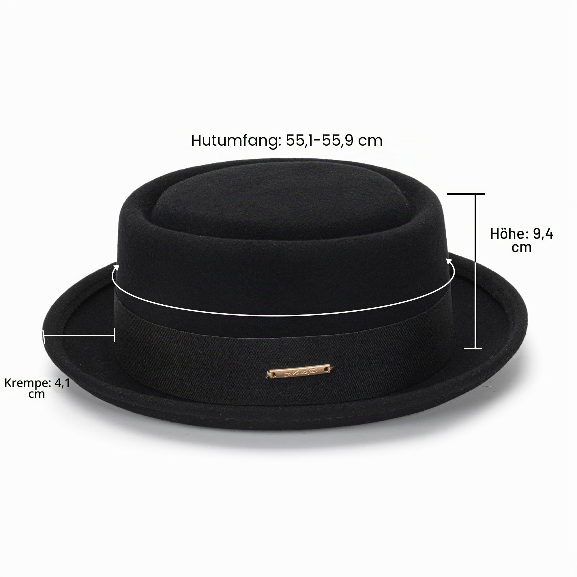 Pork Pie Hut für Herren und Damen, kurze Krempe, Fedora, Flachhut, Wollfilz, Bootsfahrer, Panamahut, Größe: S-M