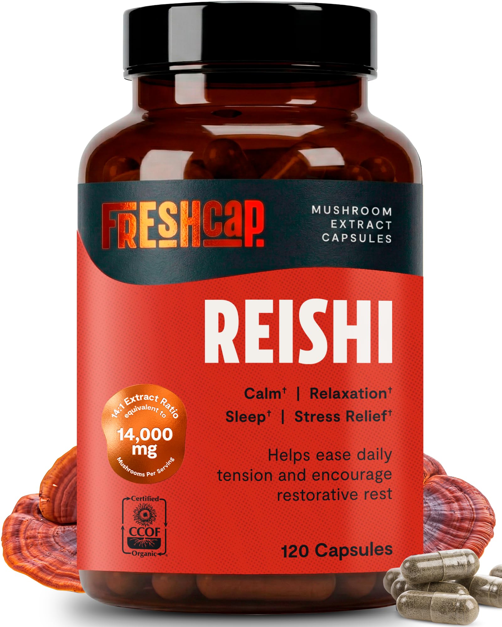 FreshCap Reishi Mushroom Capsules - Organic Mushroom Extract, 120 Capsules