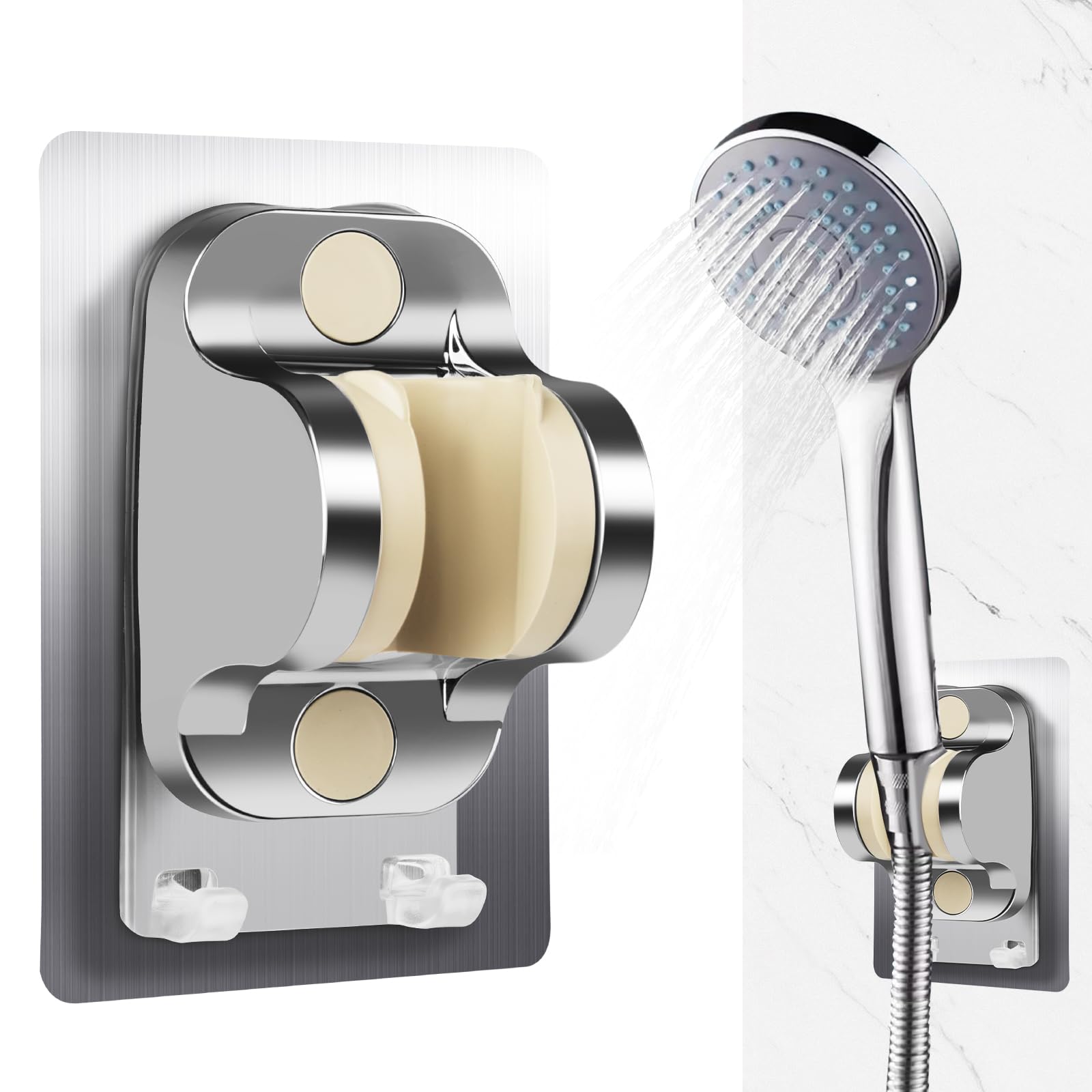 Duschstange ohne Bohren, Universelle Duschkopfhalterung mit Haken, Duschkopfhalterung ohne Bohren mit Extrem Starker Haftkraft, Verstellbare Duschhalterung, Badezimmerzubehör