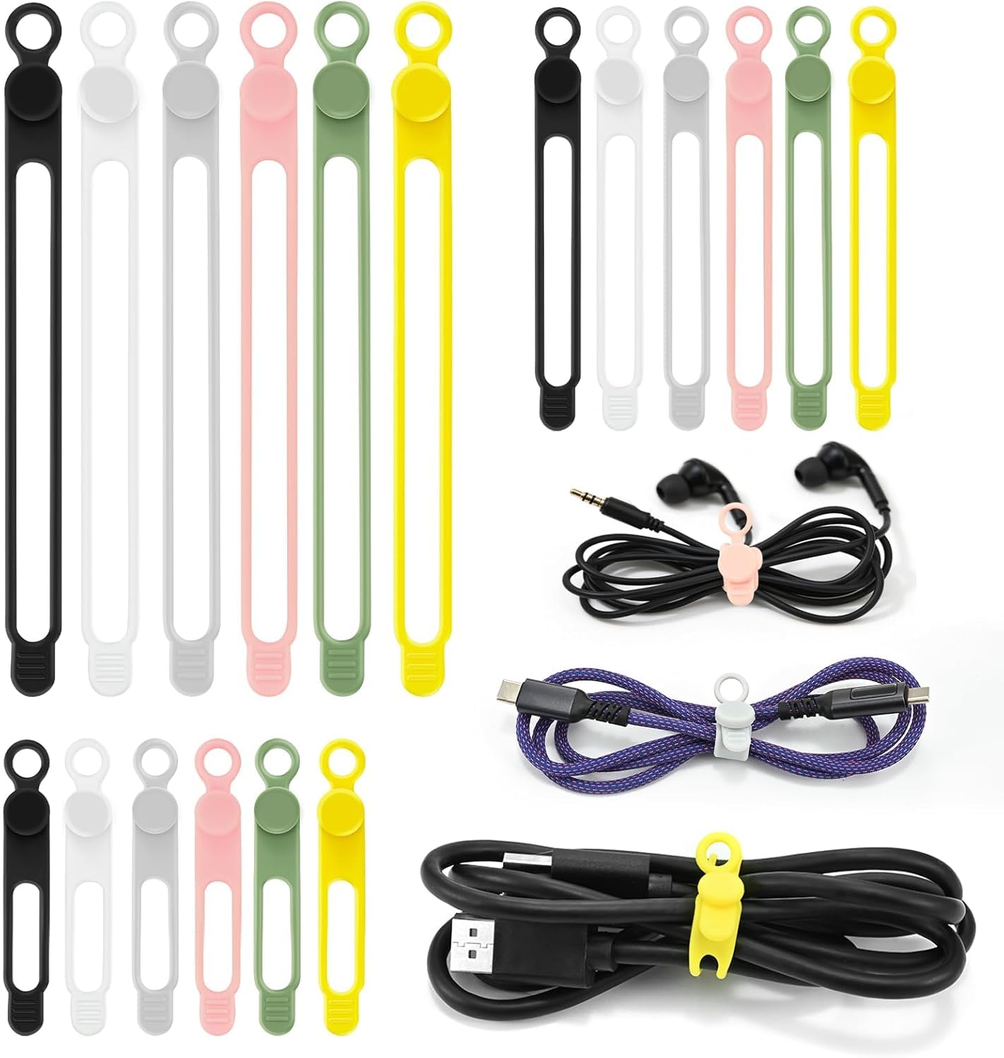 18Pcs Reusable Silicone Cable Ties, Adjustable Wire Organizer, Bundling Straps for Appliances & Charging Cords