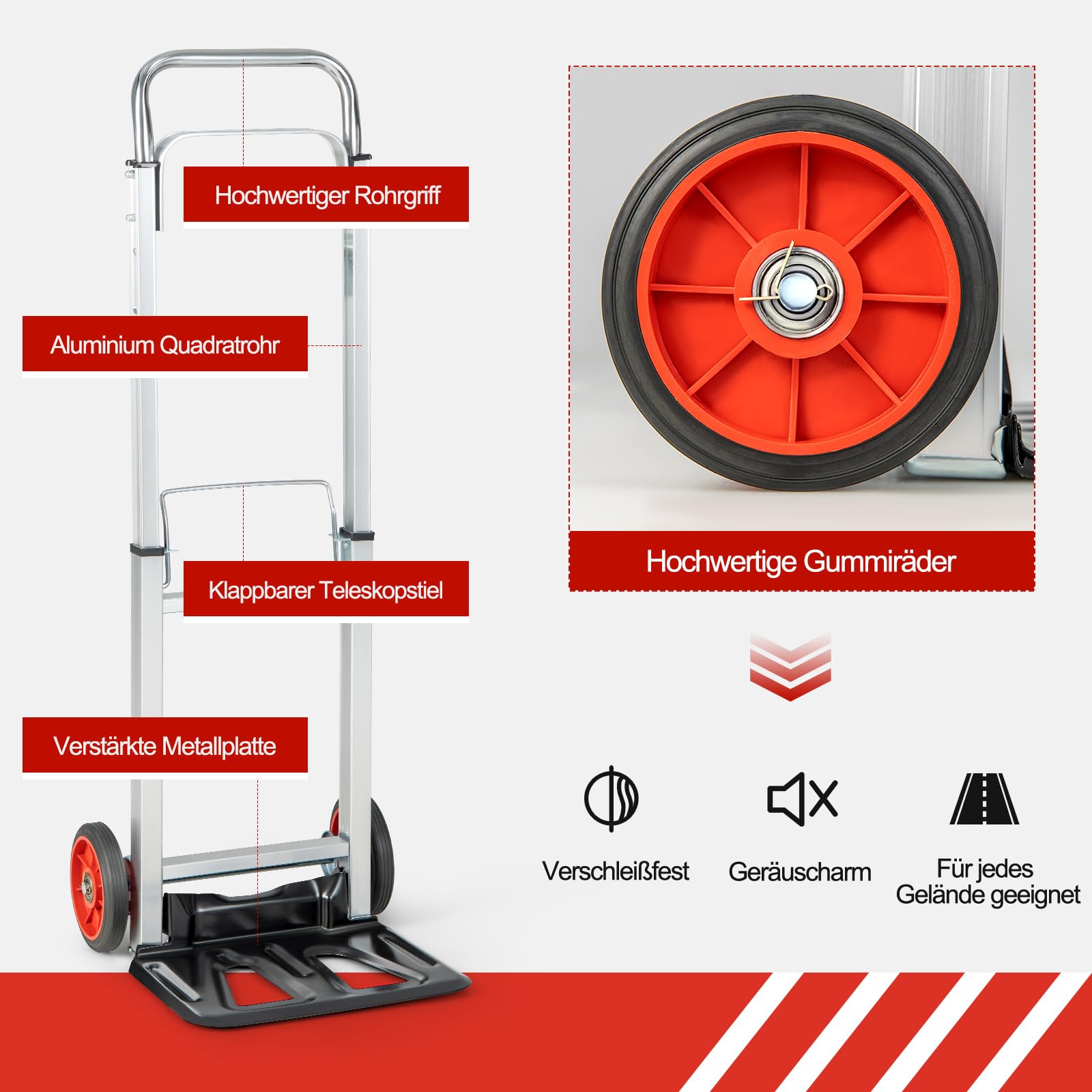 COSTWAY Wózek transportowy składany, wózek transportowy z uchwytem teleskopowym i składaną powierzchnią ładunkową, obciążenie do 100 kg, aluminiowy wózek ręczny, do domu, ogrodu, magazynu