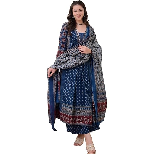 KLOSIA Womens Printed Anarkali Kurta Set