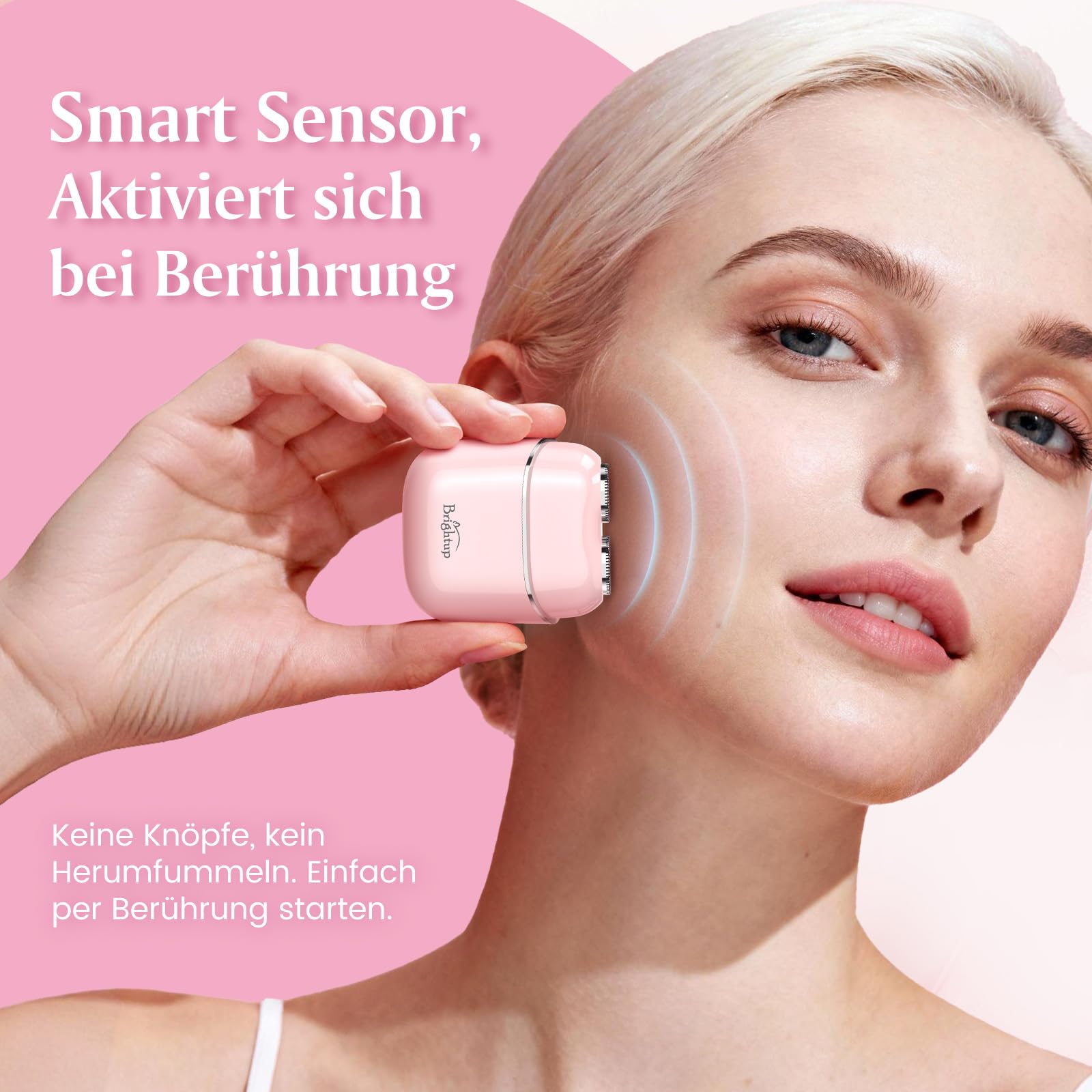 Brightup Gesichtshaarentferner für Frauen, Elektrischer Gesichtshaar Rasierer für Damen, Wasserfest, USB-C, Kleiner Damenrasierer für Schnelle und Sanfte Rasur, Oberlippe, Kinn und Wangen, Rosa