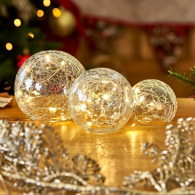 SA Products Fairy Lights  3-Pack Crackled Glass Ball LED Fairy Lights  Battery Operated Room Lights with Warm White LEDs  LED Lights Orbs for Bedroom, Home Décor, Party, Christmas, Garden