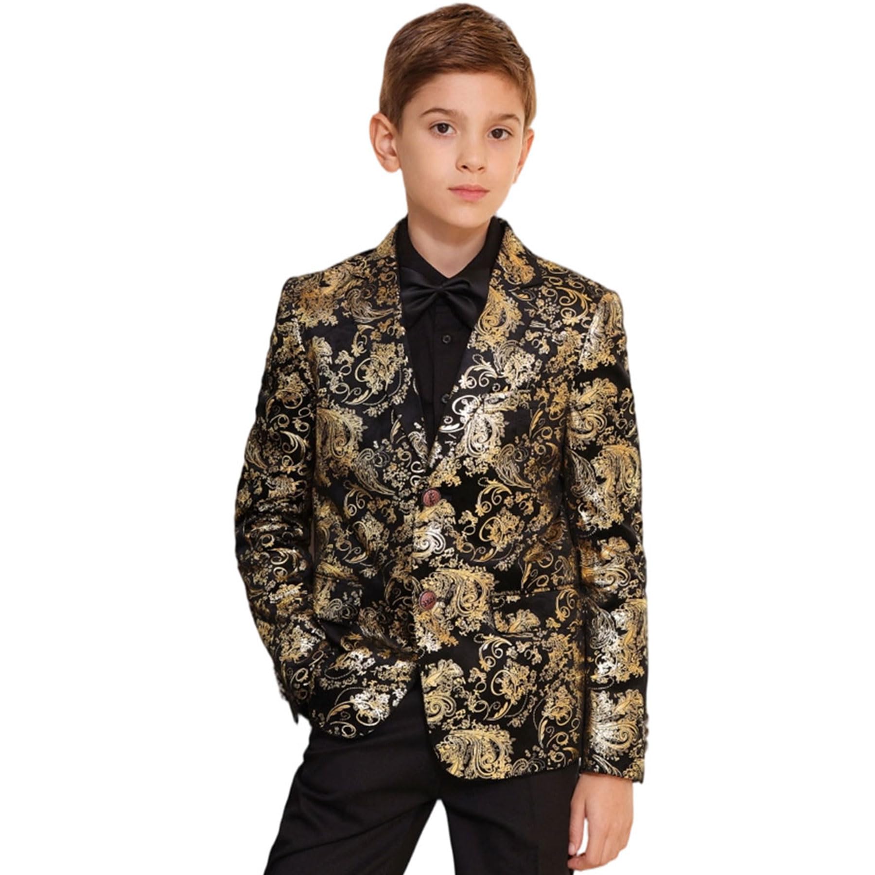 Boys Jacquard Suits Slim Fit Tuxedo Suit Notch Lapel 2 Pieces Suit Set Jacket Pants for Party Formal Wear
