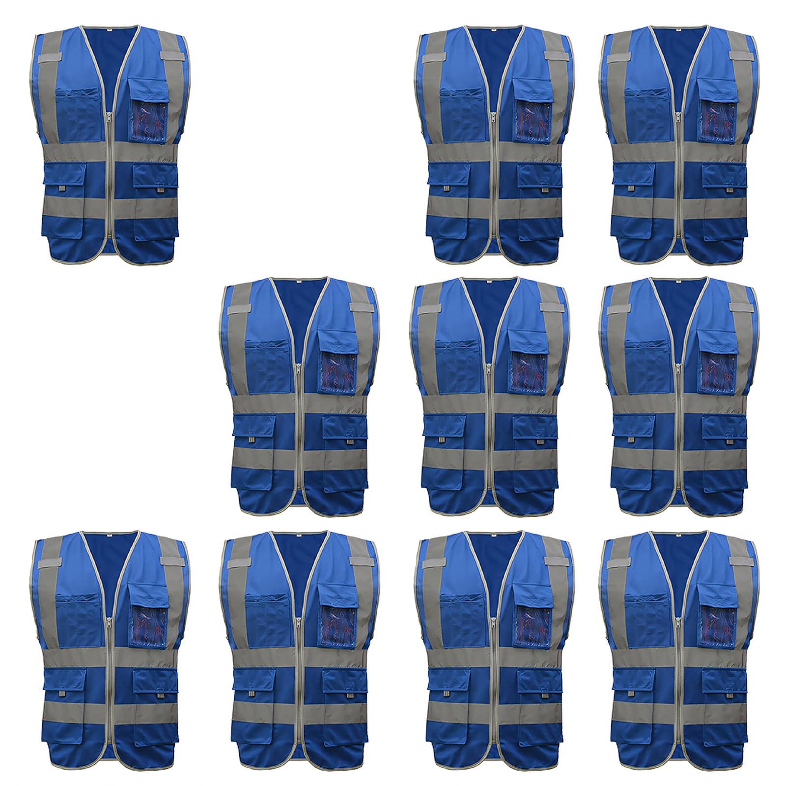 TopTie 10 paquetes de chaleco reflectante de seguridad de alta visibilidad con 9 bolsillos y cremallera, cumple con los estándares ANSI