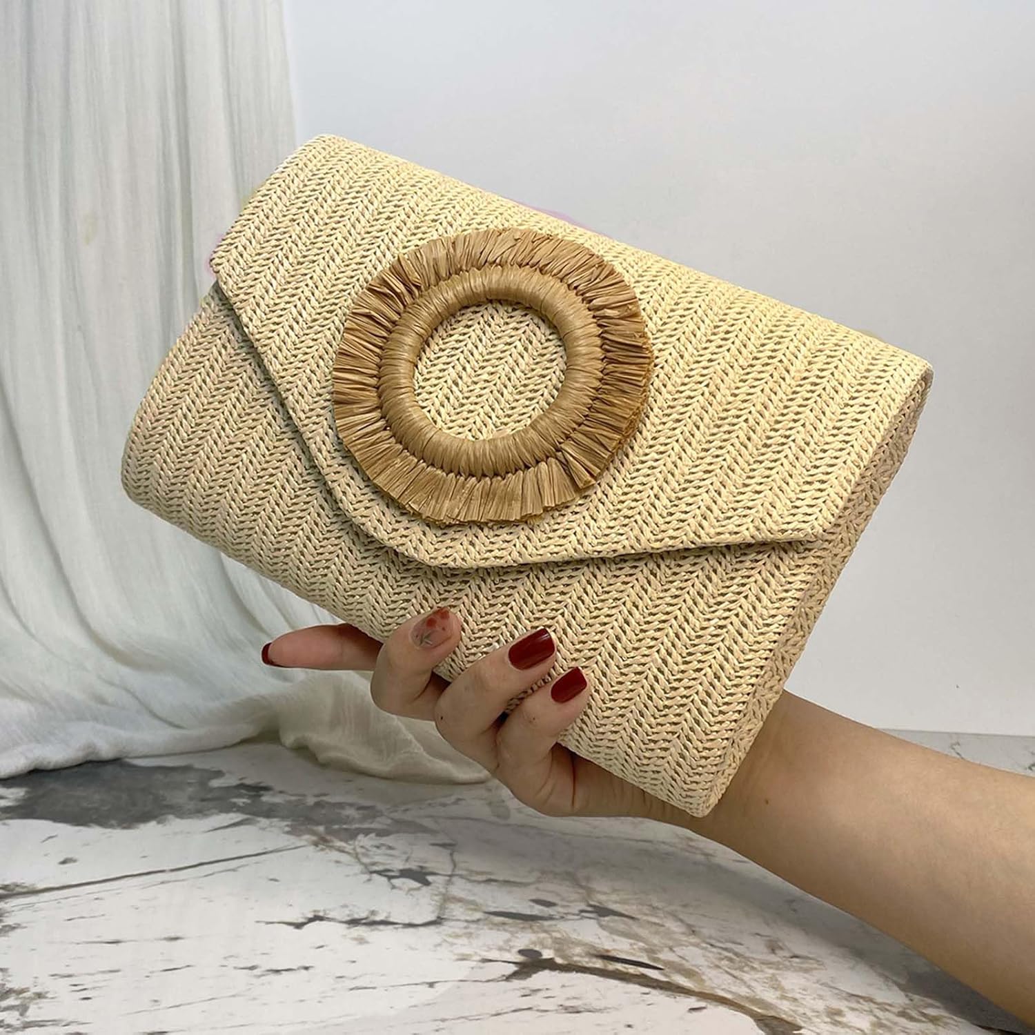Summer Straw Clutch Purses for Women Raffia Clutch Woven Beach Purse Evening Bag for Vacation Travel