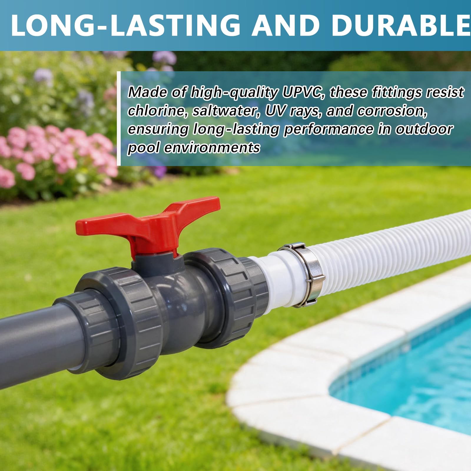 Kit De Derivación para Piscinas, Bombas De Calor Kit De Conexión para Calefacción De Piscinas con Válvulas De Bola De PVC 50mm Conectores En T Conectores De Tubería Mangueras 32mm/38mm