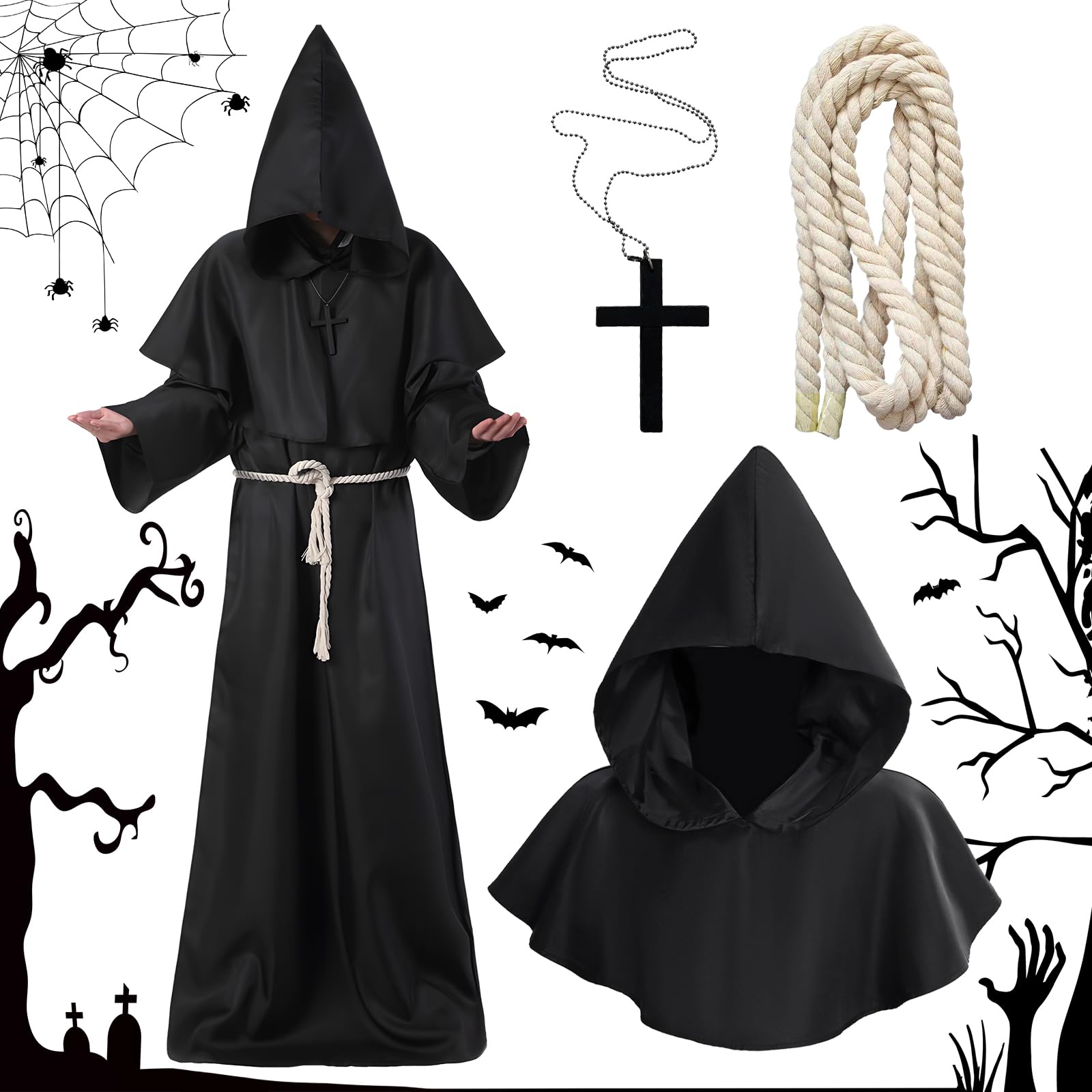 Disfraz De Monje Sacerdote Túnica Medieval Traje Medieval Hombre Con Cruz, Túnica Sacerdote De Halloween, Túnica Medieval Renacentista Para Adulto Halloween Carnaval