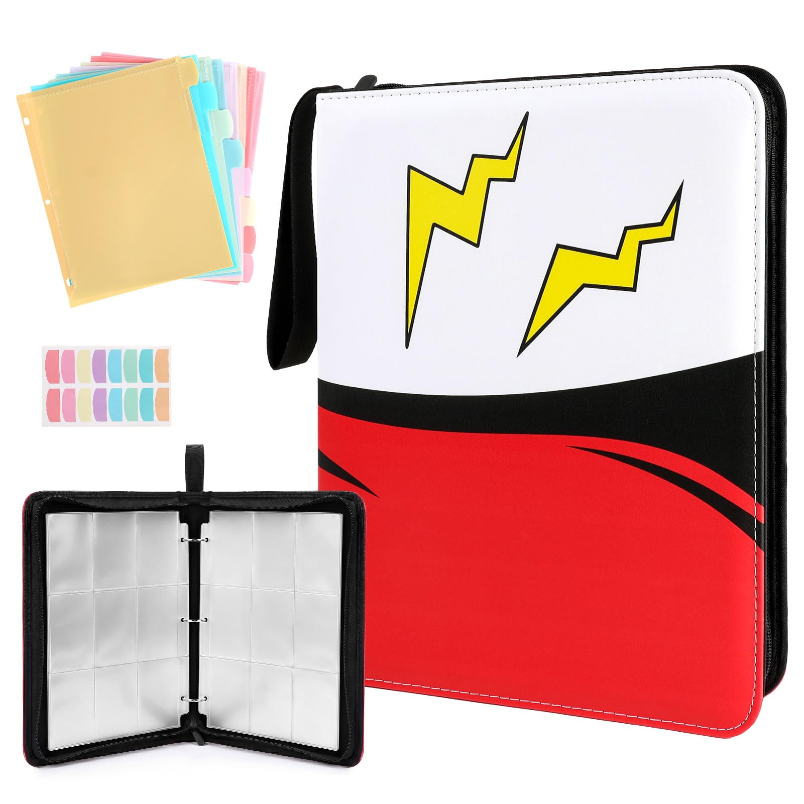 HRX Package 900 Pocket Trading Card Binder for Pokemon Cards, 9-Pocket Trading Card Holder, PU Leather Zippered Collector's Album with 50 Removable Sleeves, Subject divider and Sticky Tabs, Gifts