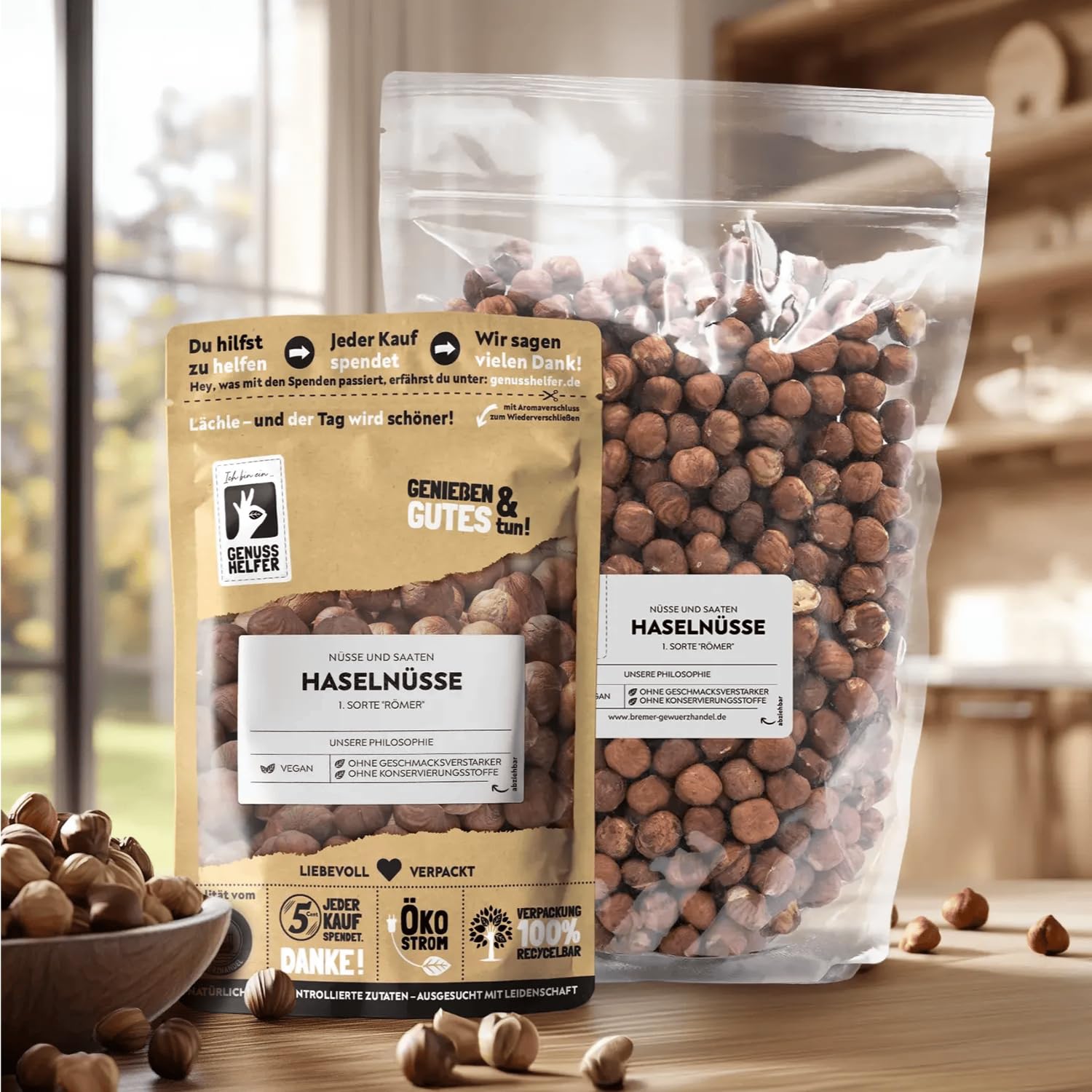 Bremer Gewürzhandel Haselnüsse, ganz, Haselnusskerne, geschälte Haselnüsse, 1kg