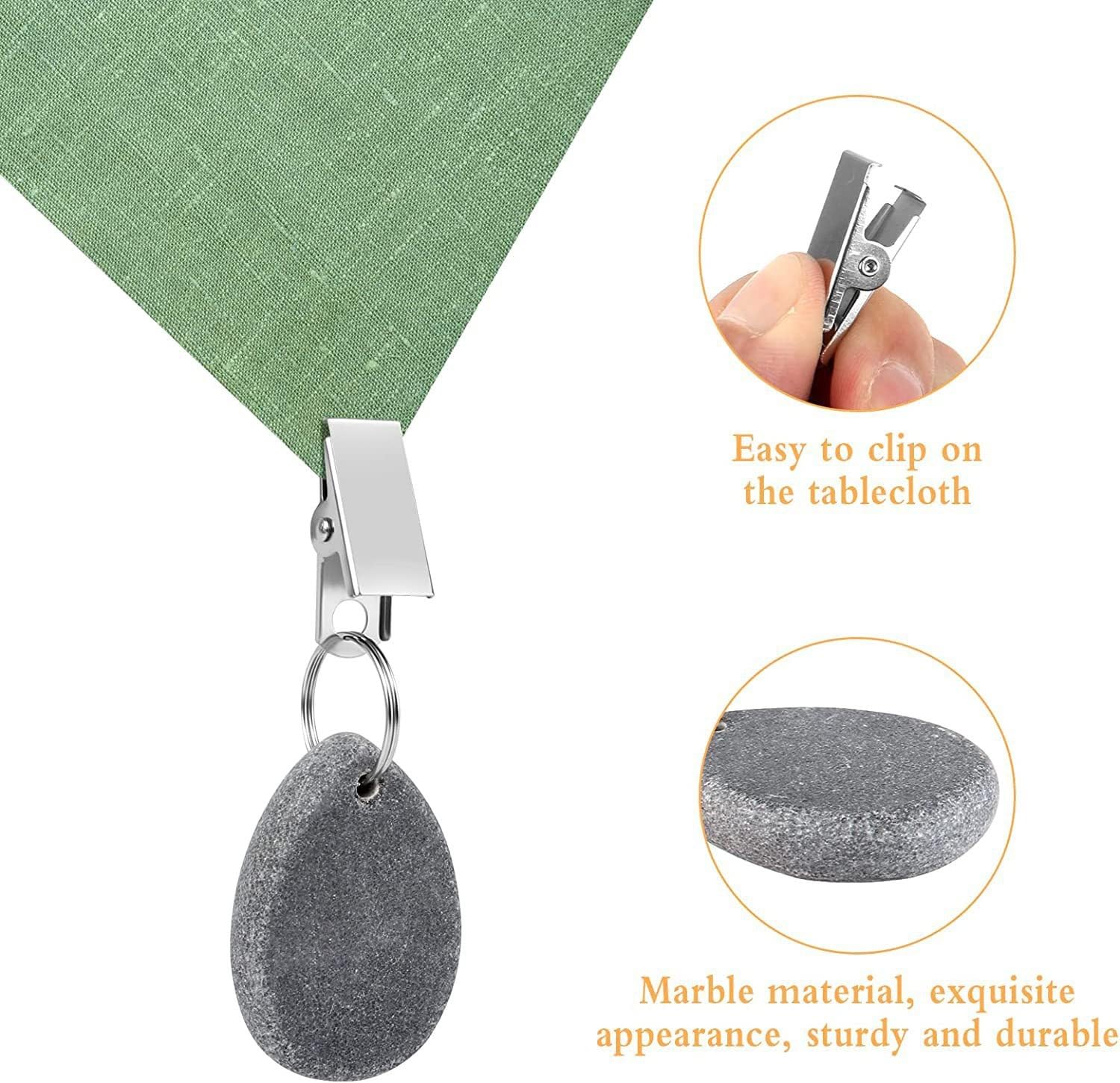 Lot De 10 Poids Pour Nappe En Marbre Naturel | Avec Pinces Métal | Design Goutte D'Eau | Fixation Nappe Extérieur/Intérieur