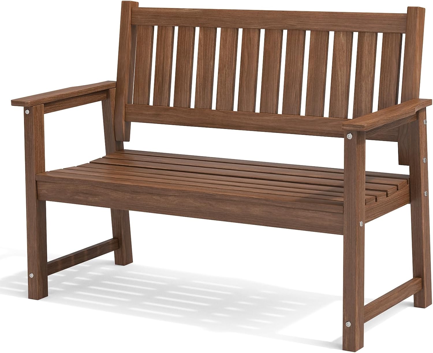 Outdoor Bench, 2-Person Garden Bench, Poly Lumber Patio Bench for Outdoors, Porch, and Park (Brown)