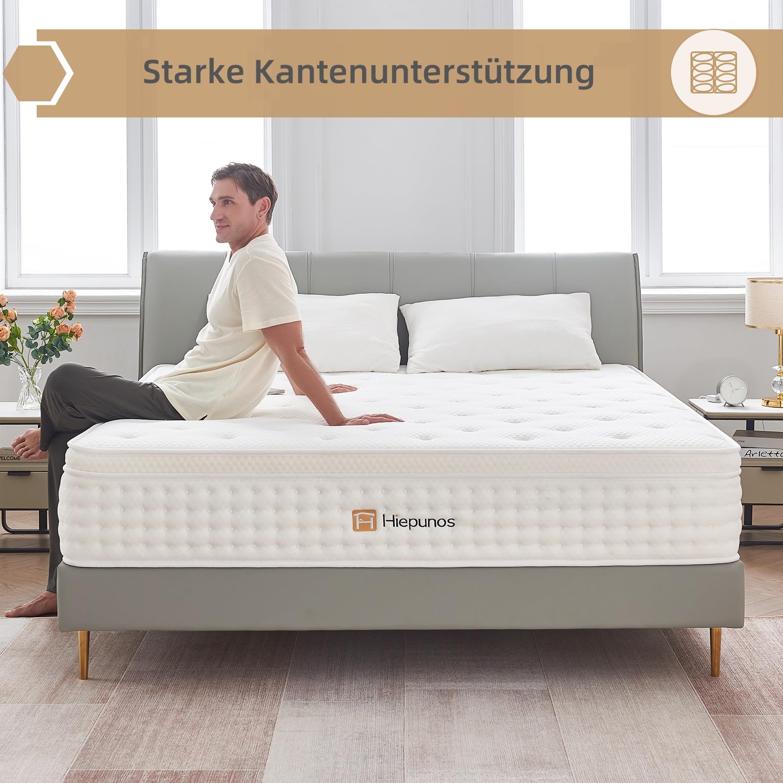 Hiepunos Matratze 140x200 cm 26cm Höhe 7-Zonen Federkernmatratze Orthopädische Taschenfederkernmatratze mit Comfort Memory-Schaum Schicht, Härtegrad H3, Rückenentlastende,100 Nächte Probeschlafen