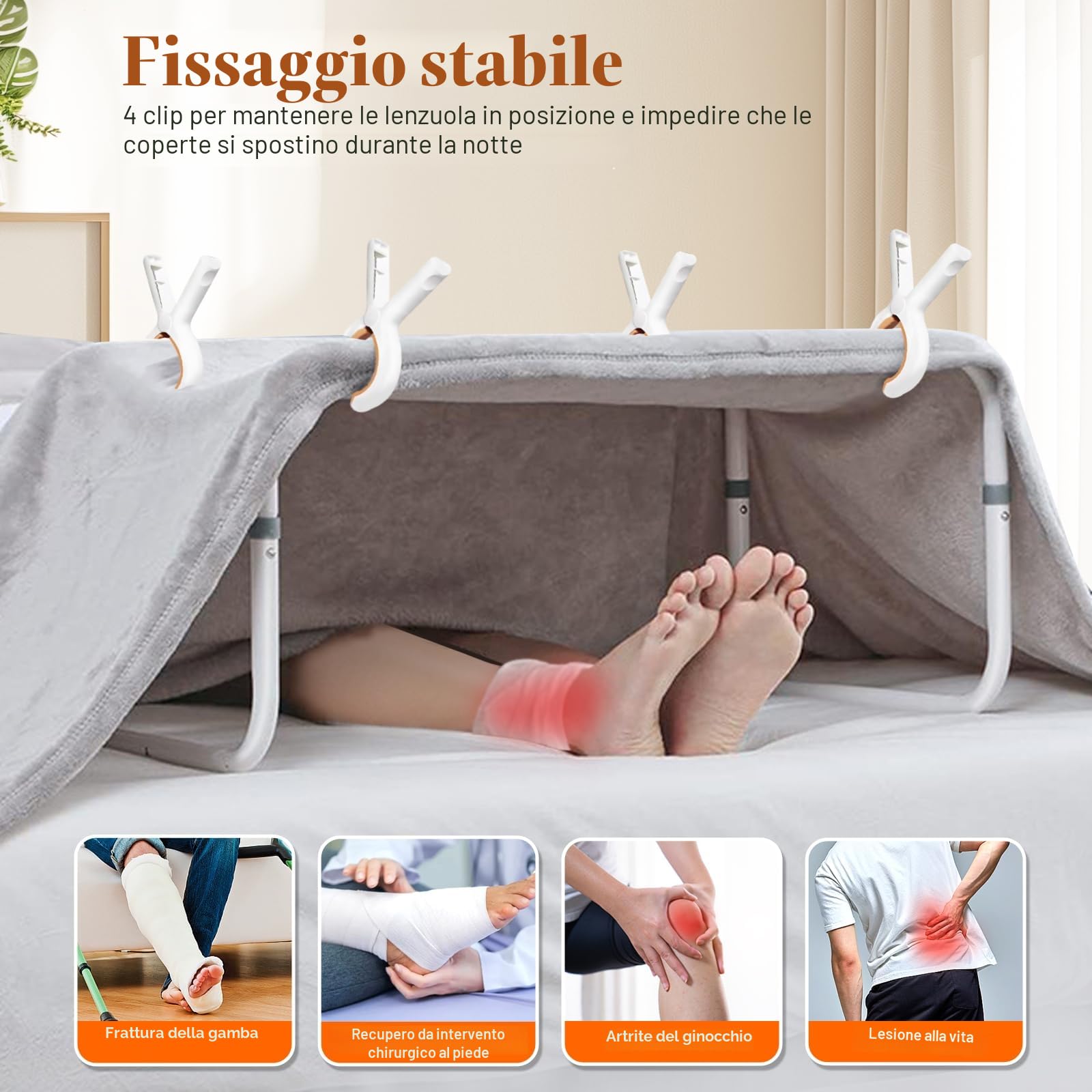 DePango Alza Coperte Per Piedi, Alzacoperte Per Piedi Anziani, Solleva Coperte Per Piedi, Per il recupero post-operatorio di piedi e dita delle gambe, ginocchia e caviglie, 4 fermi inclusi