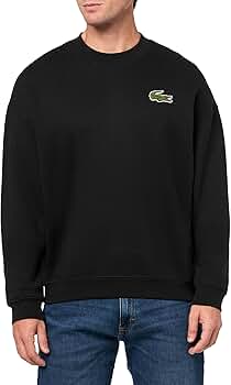 Lacoste Men's Loose Fit Badge Sweatshirt, Black, X-Large at Amazon