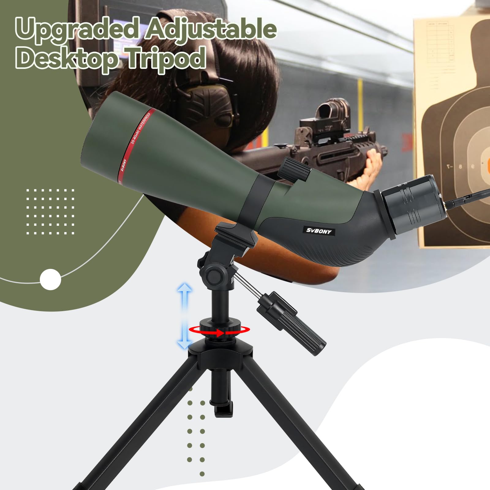 Svbony SA412 20-60x80 Spotting Scopes con WIFI Camera, HD Spotting Scope con Treppiede da Tavolo, Cannocchiale a Lungo Raggio, Cannocchiale Antiappannamento Impermeabile FMC per Tiro al Bersaglio