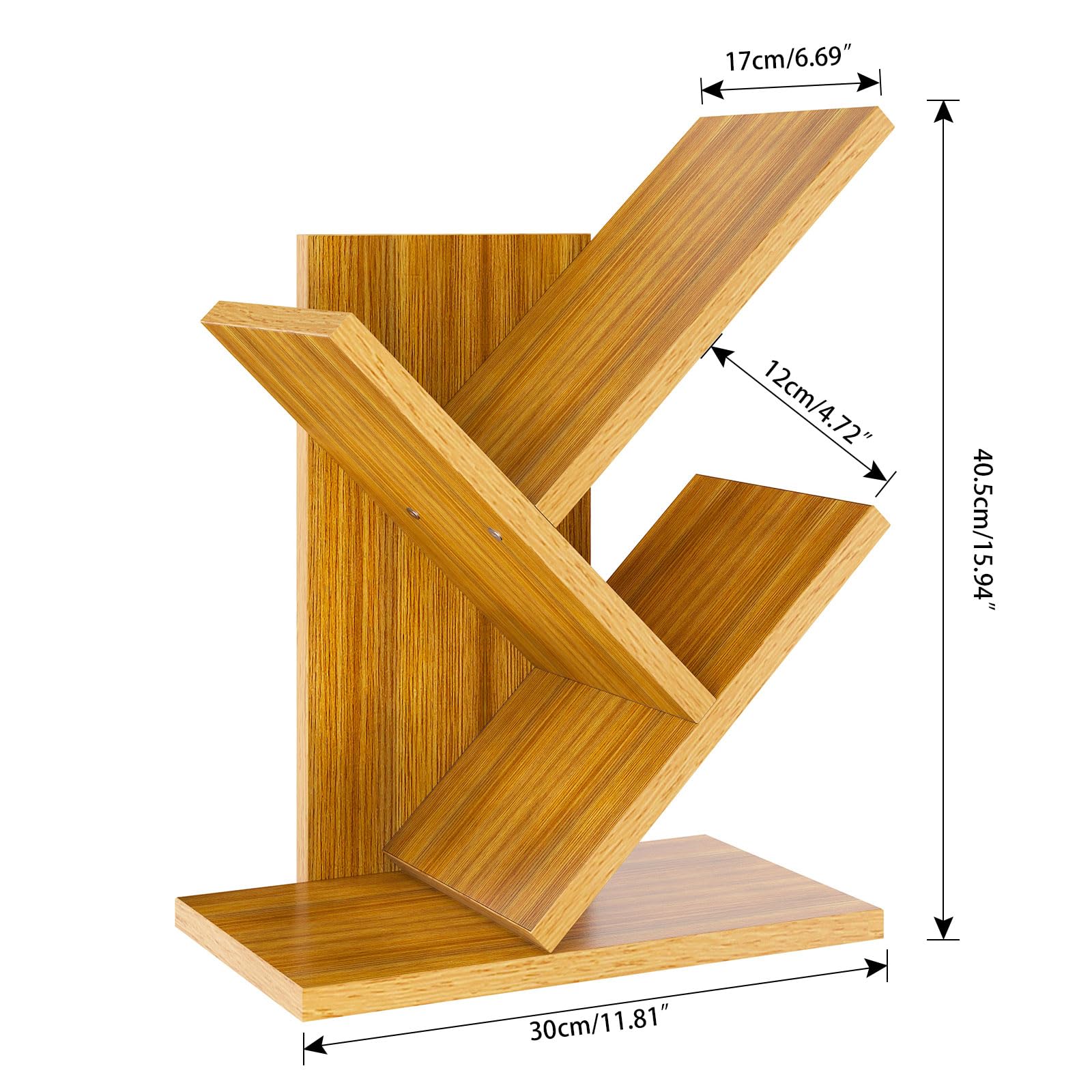 YMYNY 2 Tier Tree Bookshelf, Small Bookcase, Modern Wood Book Storage Rack Organizer - Image 3