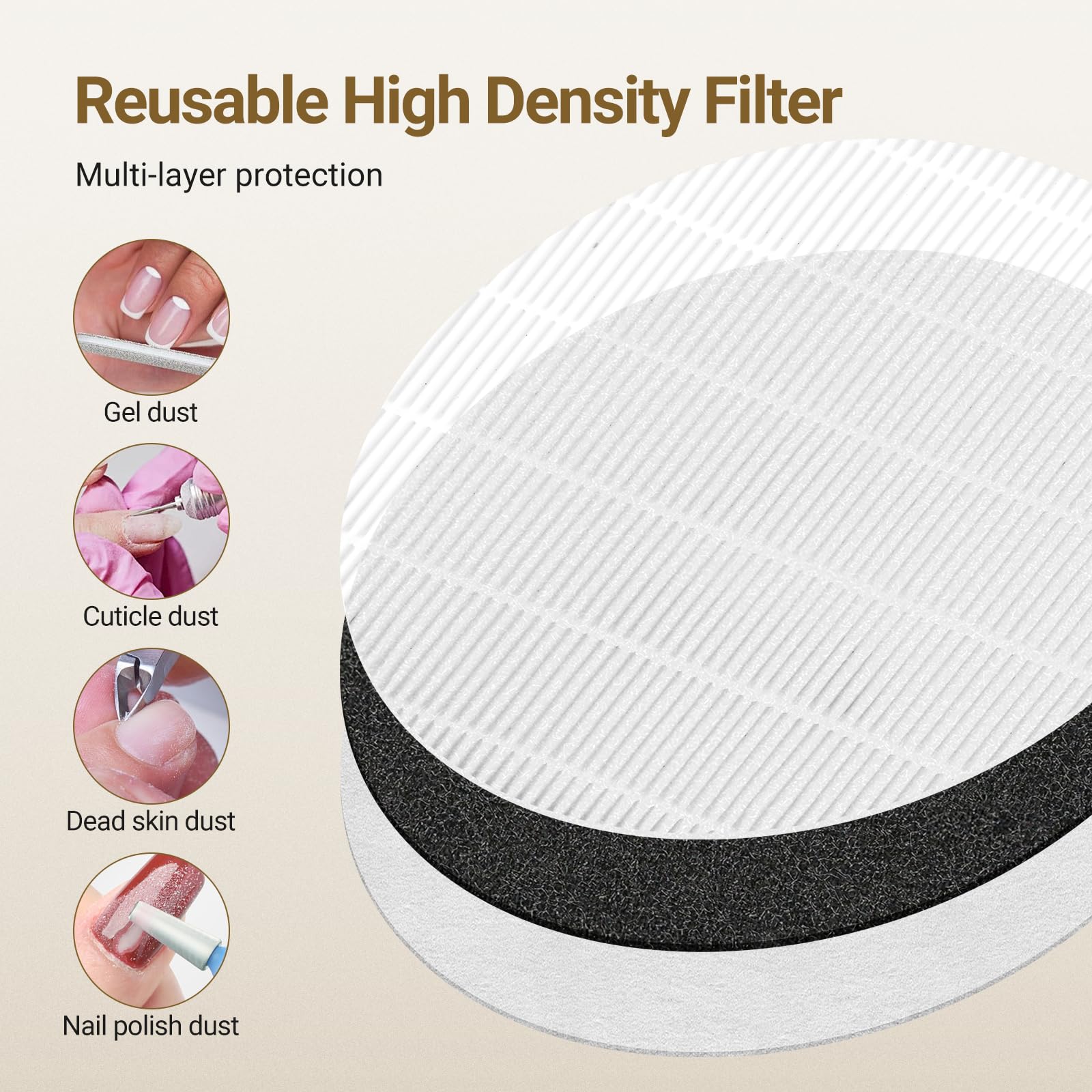 Set di collettori di polvere per unghie, compatto aspiratore per principianti con filtro riutilizzabile, potente macchina per manicure e pedicure, strumento per manicure e pedicure per smalto