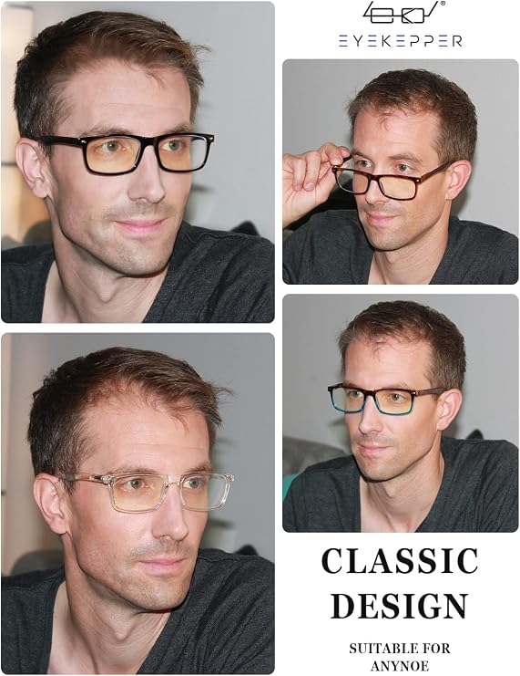 Eyekepper Blue Light Glasses Men Women, Black Frame 2 Pack Eyeglasses | Spring hinge frame, blue light filtering lenses, multiple magnification options, design for reading and screen use