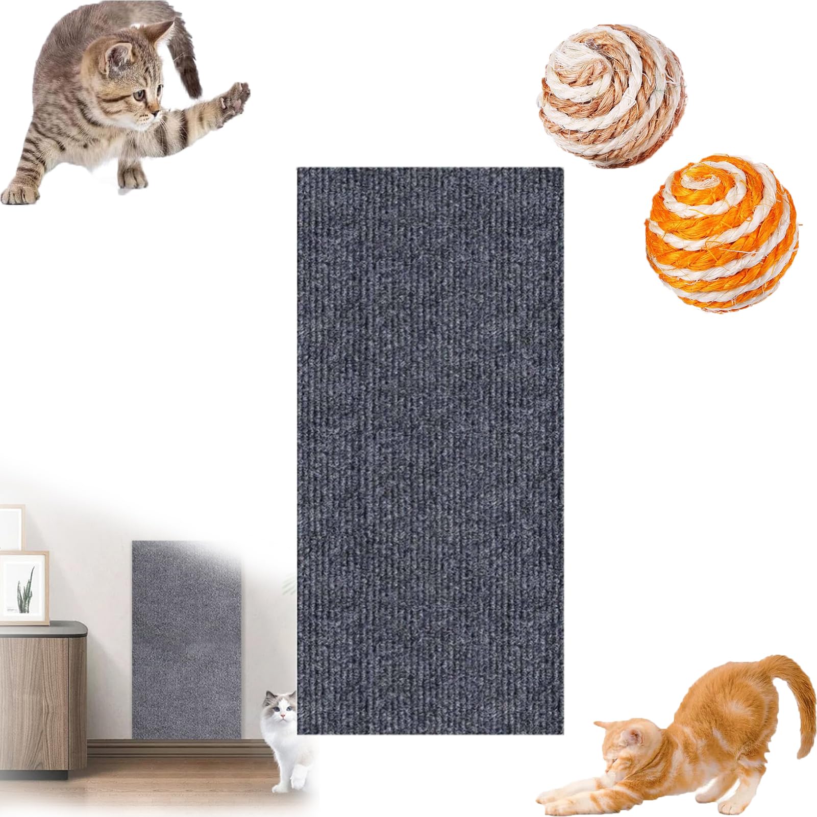 Asisumption Cat Scratching Mat - Can Protect Furniture, 39.4’’ X 11.8’’ Climbing Cat Scratcher, Cat Wall Scratcher, Trimmable Cat Scratching Carpet Self-Adhesive Mat (11.8 * 78.7in,dark grey)