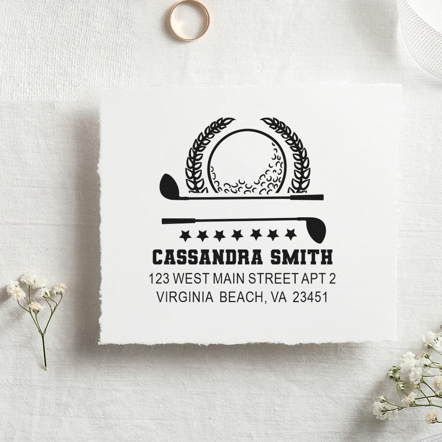 Made to Order Wood Handle Return Address Stamp Golf Champion Crest
