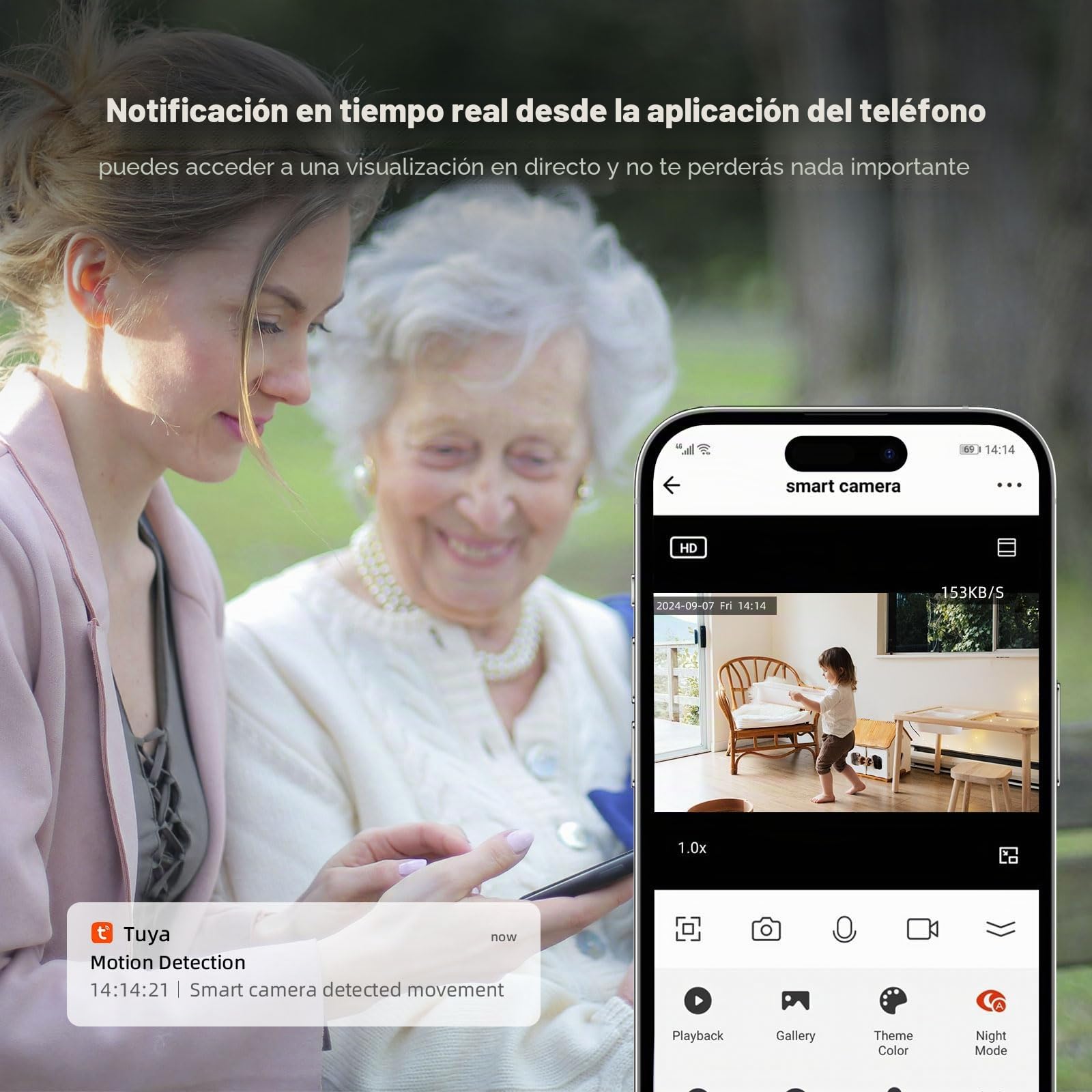 XNY 1080P(2MP) Tuya Smart Life Camara Vigilancia, 2.4GHz WiFi Pan/Tilt Cámara Vigilancia para Casa, Visión Nocturna, Audio Bidireccional, Detección de Movimiento, Seguimiento Automático