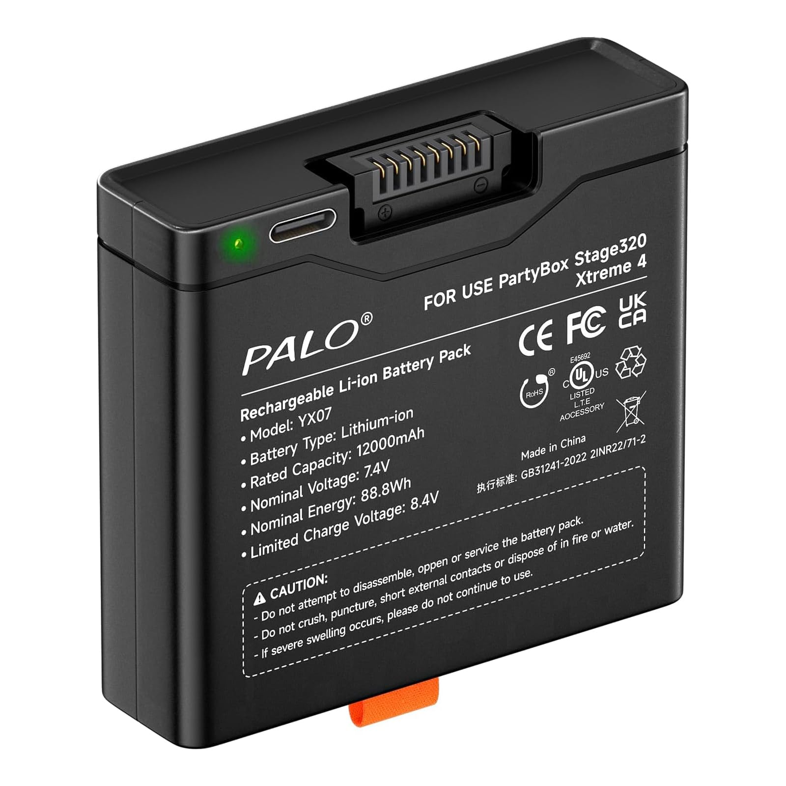 12000 mAh Battery 400 for JBL Partybox Stage 320, JBL Xtreme 4-7.4 V High Performance Lithium Battery with Type-C Input-picture-51
