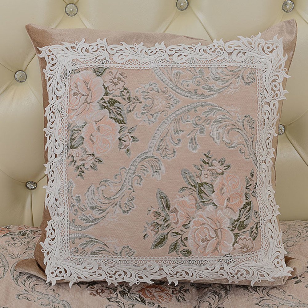 Oreiller de sofa de luxe européen 50x50 cm en tissu de fleurs noble