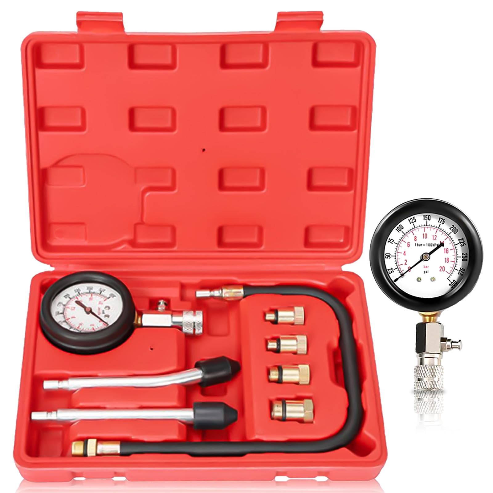Kit Tester Compressione Motore 0-20 Bar/300 Psi - Con 4 Adattatori E Valigetta, Per Auto, Moto, Camion - Foto 9