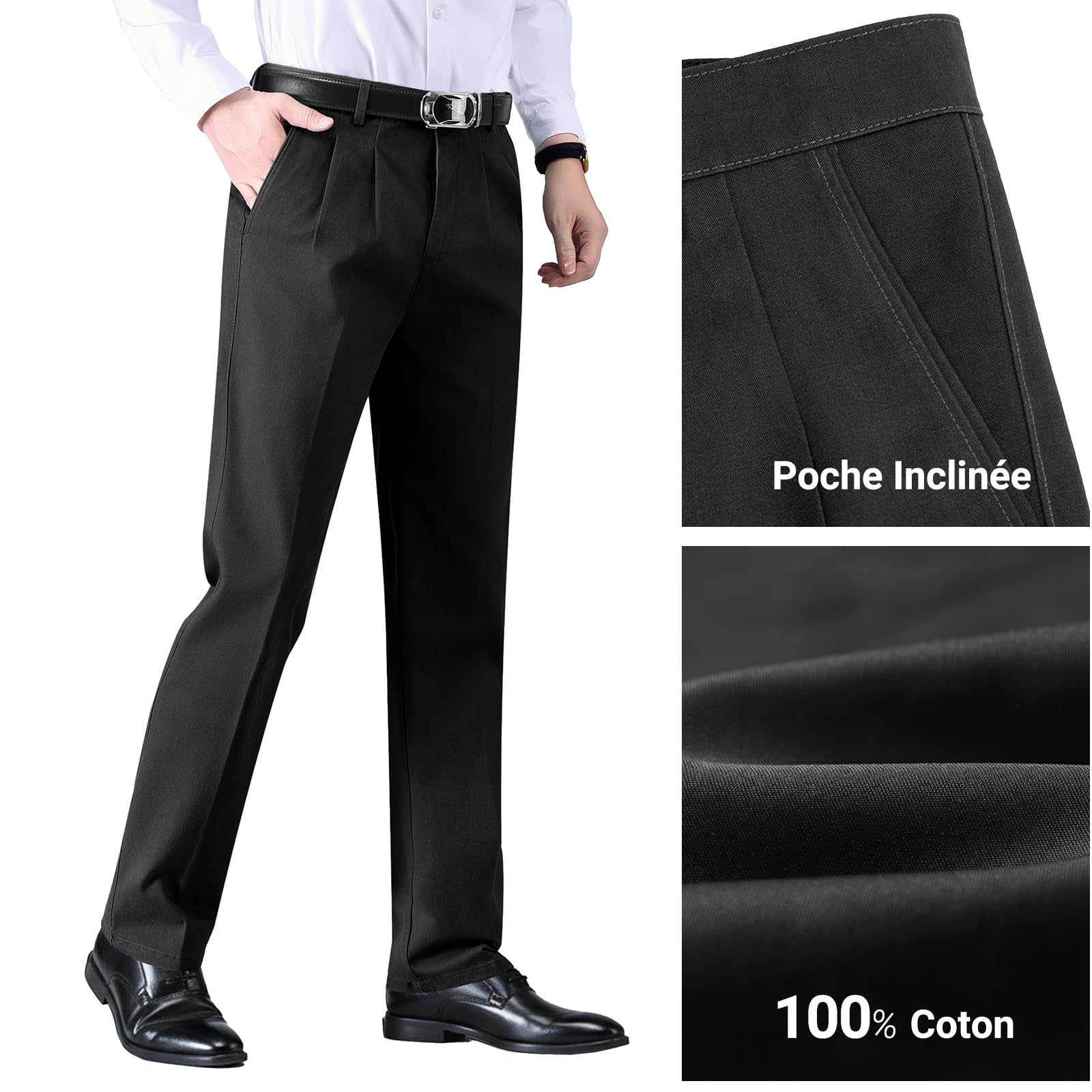 Pantalon Homme Habillé en Coton Anti-Rides Tube Droite | Pantalon Homme Extensible et Infroissable Coupe Classique